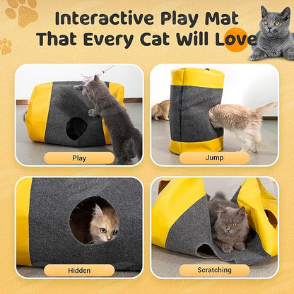 Homrich Multifunctional Collapsible Cat Play Bag, Indoor Cat Tunnel Activity Center Mat, Durable Rug for Hide and Seek, Scratching Sleeping Running Interactive Toys for Bored Kitten Adult Cats
