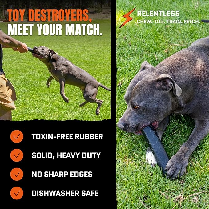 Monster K9 Virtually Indestructible Stick Dog Toy - Lifetime Replacement - Durable for Aggressive Chewers - Safe Non-Toxic Natural Rubber - Chew Tug Fetch - Tough Heavy Duty -, USA Made, 9" x 2"