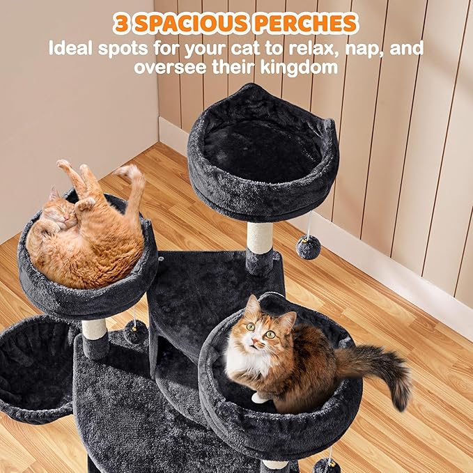 Yaheetech 68.5in Cat Tree for Large Cats, Multi-Level Cat Tower with 3 Wide Perches, Large Condo, Stable Pet Play House w/Sisal-Covered Scratching Posts & Board, Black