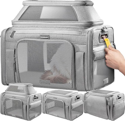 Top-Expandable Pet Carrier with Treat & Pet Window,18x11x11 Inch Delta American United Airline Approved,Soft-Sided Dog Carrier for Small Dogs and Cats,Travel Cat Carrier with Locking Safety Zippers