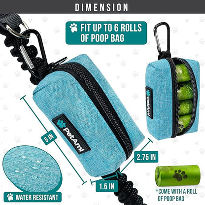 PetAmi Dog Poop Bag Holder & Waste Bag Dispenser with Clip-On Pouch Includes 1 Roll of Pet Waste Bags Portable Dog Walking Accessories for Leash, Belt or Backpack, Blue