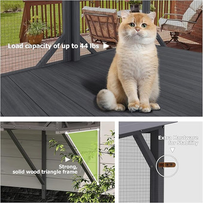 Catio Outdoor Cat Enclosure with Mosquito-Proof Net, Cat Window Perch for Sunbathing, Napping, Overlooking, Napping & Nature Viewing, Window Hammock – Safe & Serene Outdoor Enjoyment