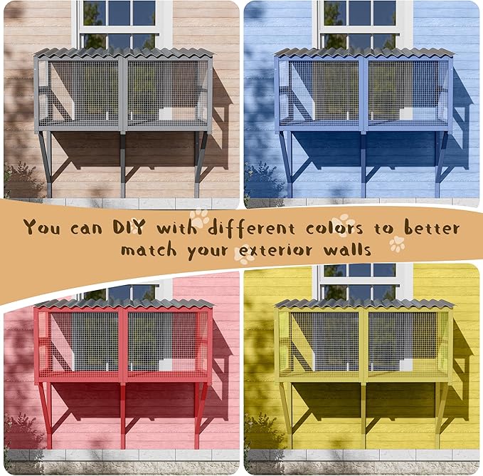 Cat Catio, Cat Window Perch for Large Cats - Catio Outdoor Cats Enclosure Windows, Patio Window Box Hommock for Sunbathing, Napping, Outside Wooden Catios for Indoor Kittens (Gray)