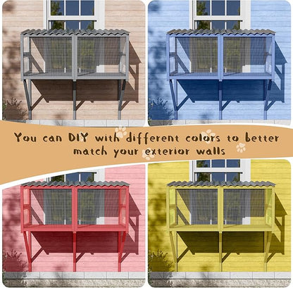 Cat Catio, Cat Window Perch for Large Cats - Catio Outdoor Cats Enclosure Windows, Patio Window Box Hommock for Sunbathing, Napping, Outside Wooden Catios for Indoor Kittens (Gray)