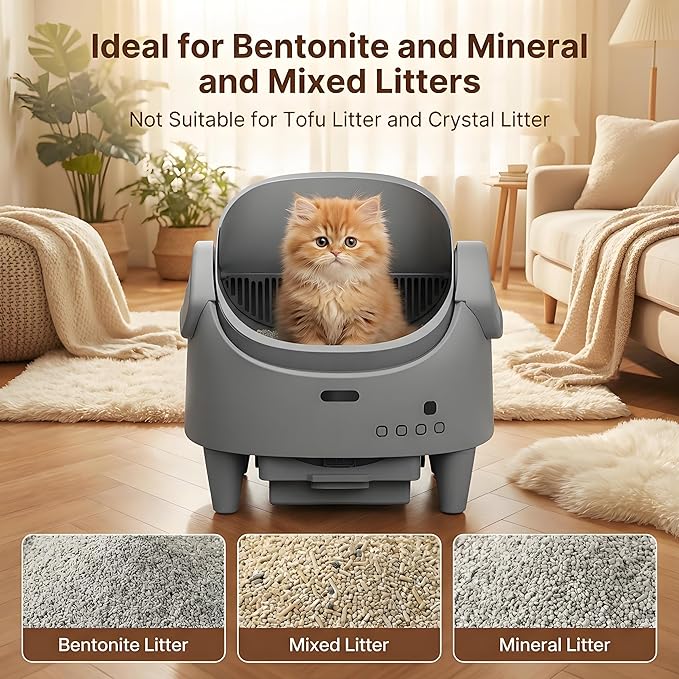 Automatic Cat Litter Box, Self-Cleaning Litter Box with Open-Top Design, 15-Layer Safety Protection System & Smart App Control, Electric Cat Litter Box with Adjustable Entry Height & Odor Control