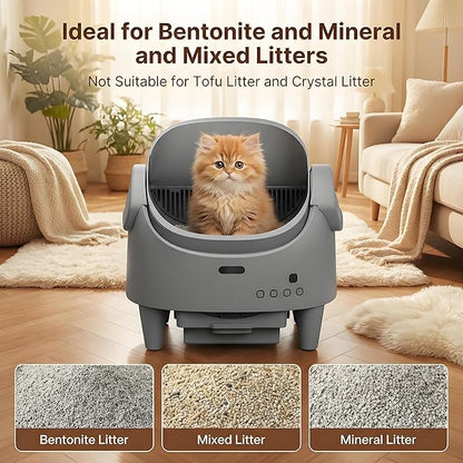 Automatic Cat Litter Box, Self-Cleaning Litter Box with Open-Top Design, 15-Layer Safety Protection System & Smart App Control, Electric Cat Litter Box with Adjustable Entry Height & Odor Control