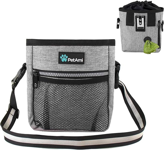 PetAmi Dog Treat Pouch, Pet Treat Pouch for Training, Dog Walking Bag Holder for Kibbles, Pet Food Toy, Dog Trainer Essentials Supplies, Poop Bag Dispenser, 3 Ways to Wear (Heather Gray)