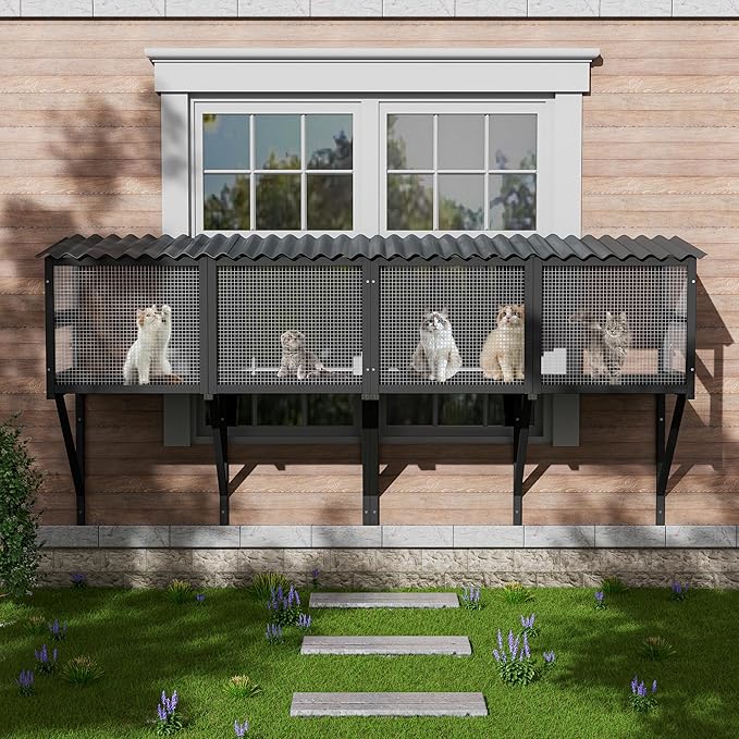 MAGIC UNION Cat Catio, Cat Windows Perch for Large Indoor Cats - Expandable Wooden Windows Box Enclosure, Waterproof Window Hammock for Safely Enjoying The Outdoor Sights (Black, 82.6" L)