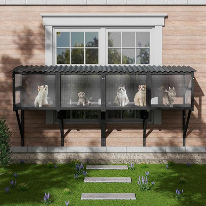 MAGIC UNION Cat Catio, Cat Windows Perch for Large Indoor Cats - Expandable Wooden Windows Box Enclosure, Waterproof Window Hammock for Safely Enjoying The Outdoor Sights (Black, 82.6" L)