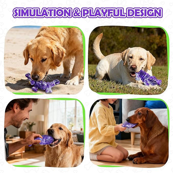 Dog Chew Toys for Aggressive Chewers,3 PCS Tough Dog Toys for Medium and Large Breed, Real Bacon Flavored Best Dog Toys to Keep Them Busy, Reduce Boredom, Hard Dog Bones for Teeth Cleaning (Purple)