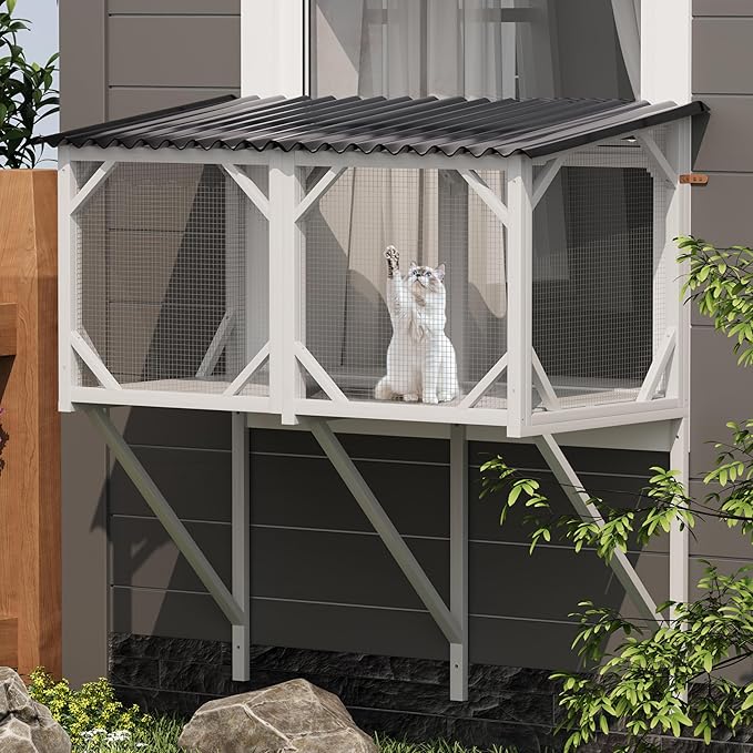Catio Outdoor Cat Enclosure - Cat Window Perch for Sunbathing, Napping, Overlooking, Napping & Nature Viewing, Window Hammock – Safe & Serene Outdoor Enjoyment (Window Catio, Whie)