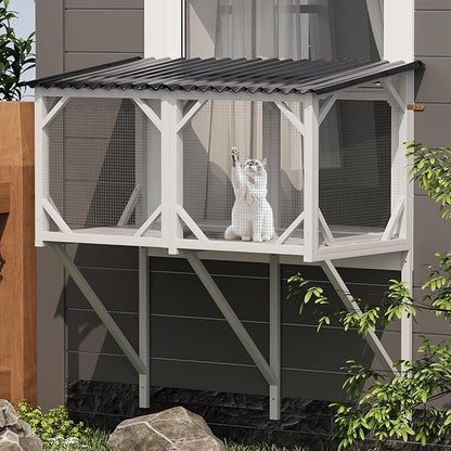 Catio Outdoor Cat Enclosure - Cat Window Perch for Sunbathing, Napping, Overlooking, Napping & Nature Viewing, Window Hammock – Safe & Serene Outdoor Enjoyment (Window Catio, Whie)