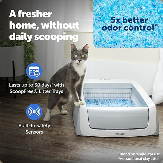 PetSafe ScoopFree Crystal Pro Legacy Self-Cleaning Automatic Litter Box - Uncovered Motion-Sensing Cat Box with Integrated Health Counter - Includes 1 Disposable Crystal Litter Tray