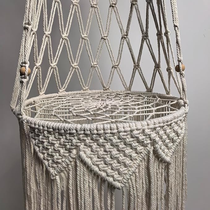 Macrame Cat Hammock 55.11 * 15.74INCH with Faux Lamb Cushion, Handwoven Hanging Bed for Space-Saving Indoor Décor, Cat Swing for Playing Sleeping Climbing and Lounging
