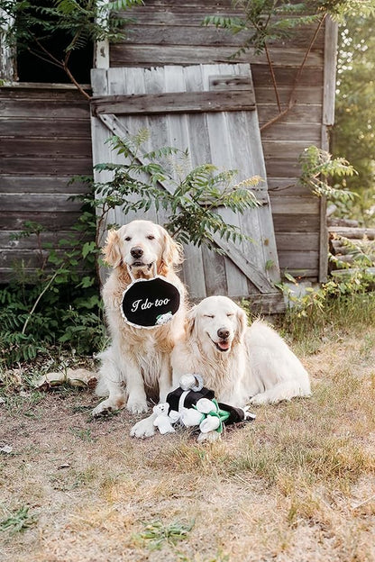 ZippyPaws Wedding Toy - Dog Squeaky Toy to Keep Them Busy, Cute Plush for Small, Medium, & Large Dogs, Stuffed Puppy Toy, Pet Products, Gift for All Breeds, 2 Round Squeakers - "I Do Too" Wedding Sign