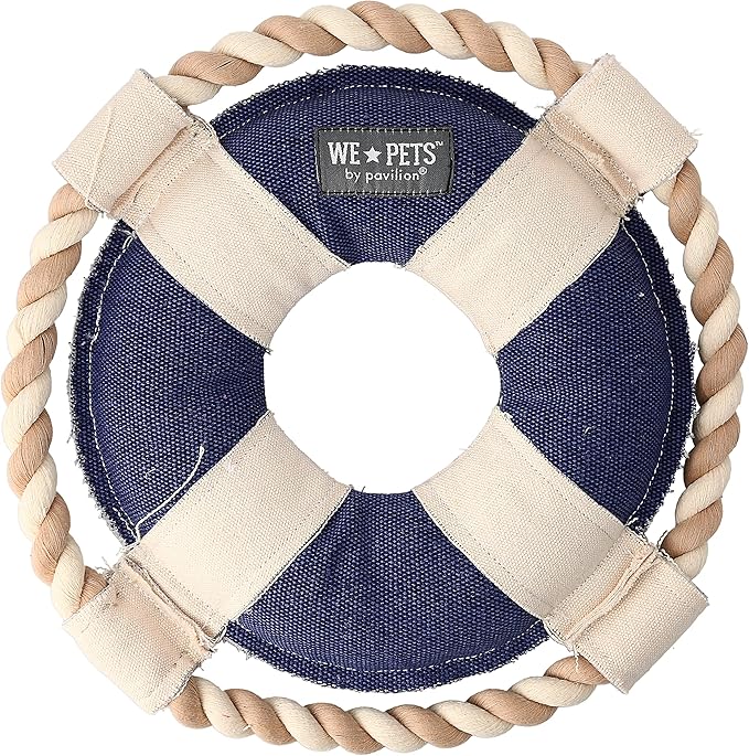 10" x 10" x 2" Blue Life Save Shape Best Beach Dog Ever Tug of War Rope Handle Sturdy Dog Toy, Dogs for Medium- Large Breeds