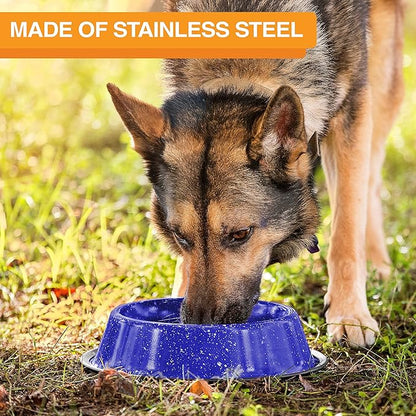 Neater Pet Brands - Outdoor Camping Style Pet Bowl - Enamel Ware Blue Black Granite Colors - Dog Cat No Tip Skid Bowls (16 oz, Blue)