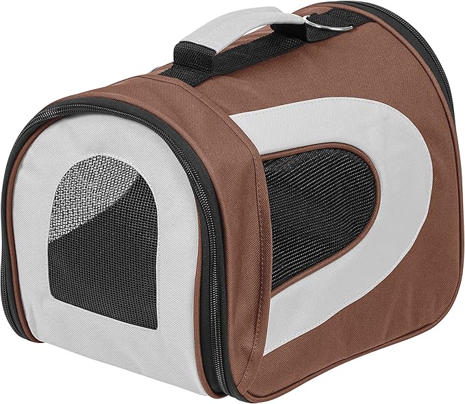 IRIS USA Small Soft Sided Pet Carrier with Shoulder Strap, Sturdy Collapsible Water Resistant Pet Carrier with Padded Bottom and Top Handle for Travel, Brown