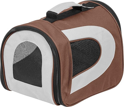 IRIS USA Small Soft Sided Pet Carrier with Shoulder Strap, Sturdy Collapsible Water Resistant Pet Carrier with Padded Bottom and Top Handle for Travel, Brown