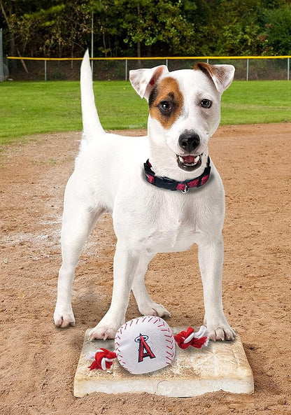 MLB LOS ANGELES ANGELS Baseball Rope Toy for DOGS & CATS. Tough nylon, Sporty Baseball Design, Heavy-duty ropes with Inner SQUEAKER
