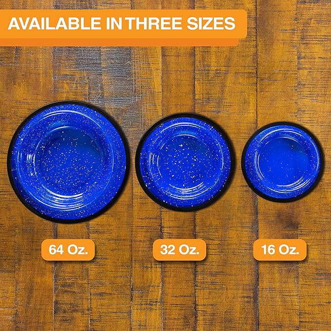 Neater Pet Brands - Outdoor Camping Style Pet Bowl - Enamel Ware Blue Black Granite Colors - Dog Cat No Tip Skid Bowls (16 oz, Blue)