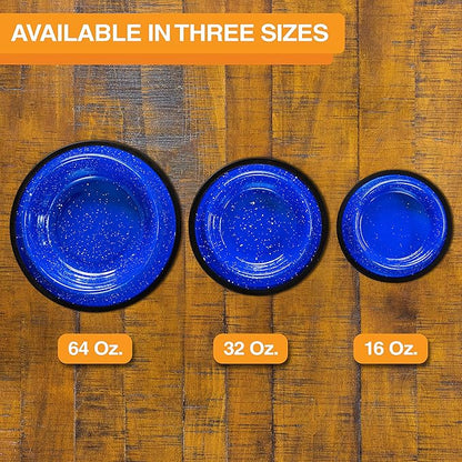 Neater Pet Brands - Outdoor Camping Style Pet Bowl - Enamel Ware Blue Black Granite Colors - Dog Cat No Tip Skid Bowls (16 oz, Blue)
