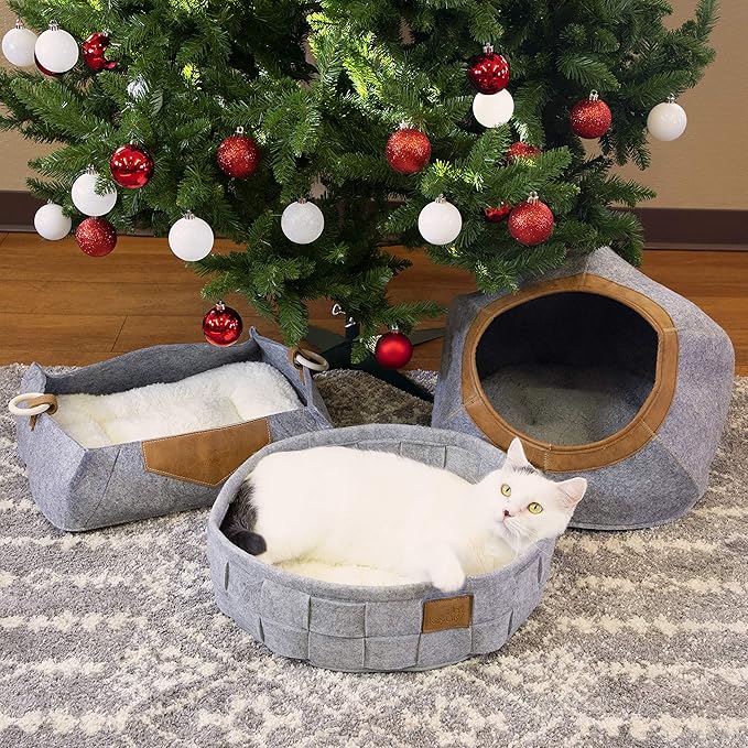 Kitty City Felt Lounge Sleeper Bed, Warm and Cozy cat Bed, Gray (CM-10068-CS01)