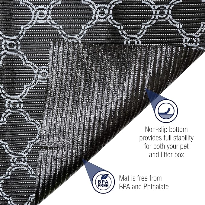 Fresh Kitty Durable XL Jumbo Foam Litter Box Mat – No Phthalate, Water Resistant, Traps Litter from Box, Scatter Control, Easy Clean Mats – Black & White 40"x 25", Black/White Quatrefoil (9036)