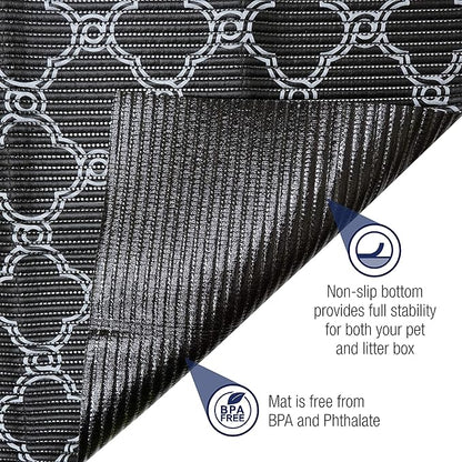 Fresh Kitty Durable XL Jumbo Foam Litter Box Mat – No Phthalate, Water Resistant, Traps Litter from Box, Scatter Control, Easy Clean Mats – Black & White 40"x 25", Black/White Quatrefoil (9036)