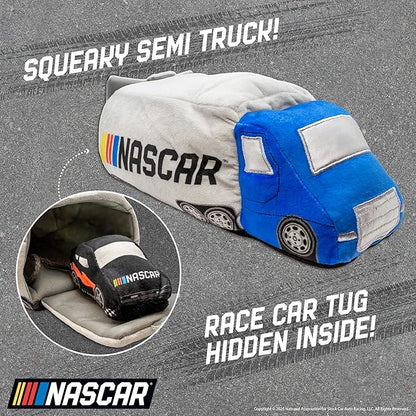 design LAB, Inc. NASCAR Official Merchandise | NASCAR Toy Truck Interactive Hide-and-Seek Toy & Racecar Plush Toys Gift Set | Plush Pet Toys for Dogs with Treat Storage Compartment