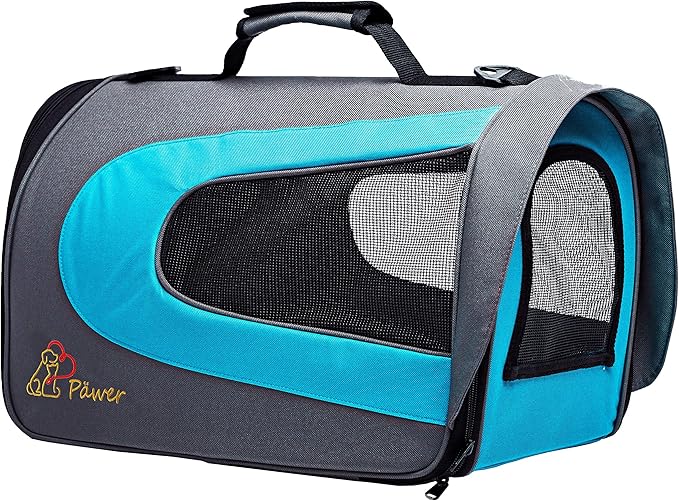 Pawer 18” x 11”x 11” Soft-Sided Foldable Airline Approved Pet Carrier for Cat, Puppy and Small Dog, Washable 600D Oxford Fabric, with Handle and Strap for Carry, Multiple Colors Available