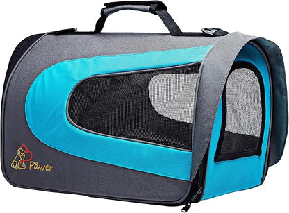 Pawer 18” x 11”x 11” Soft-Sided Foldable Airline Approved Pet Carrier for Cat, Puppy and Small Dog, Washable 600D Oxford Fabric, with Handle and Strap for Carry, Multiple Colors Available