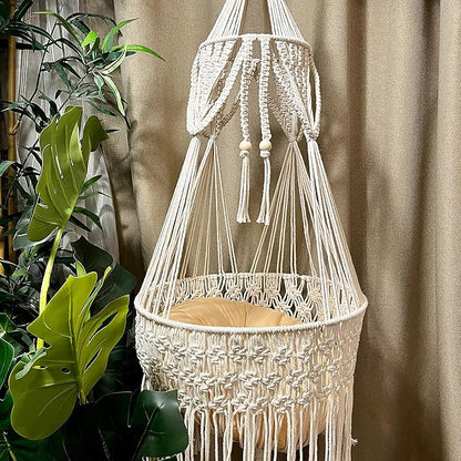 Macrame Cat Hammock - Boho Wall Hanging for Indoor Outdoor Home Decor, Pet Hammock for Sleeping, Playing and Lounging