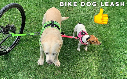 BIKE AND DOG - Dog Leash and Harness for Bicycle, Harness with 3 Rings, 2 are Sides, Includes 2 Special Cable Ties for Bicycle. Patented. (Fluorescent Yellow, Leash)