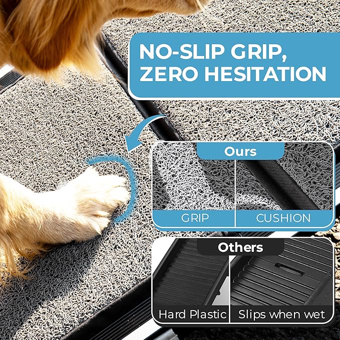 Dog Ramp for Car, SUV & Truck, 71" Long x 20" Wide, Extra Side-Strap Stability System, Non-Slip Quad-Fold Pet Ramp for Large Dogs, 250 lb Capacity (Standard Design)