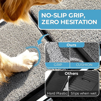 Dog Ramp for Car, SUV & Truck, 71" Long x 20" Wide, Extra Side-Strap Stability System, Non-Slip Quad-Fold Pet Ramp for Large Dogs, 250 lb Capacity (Standard Design)