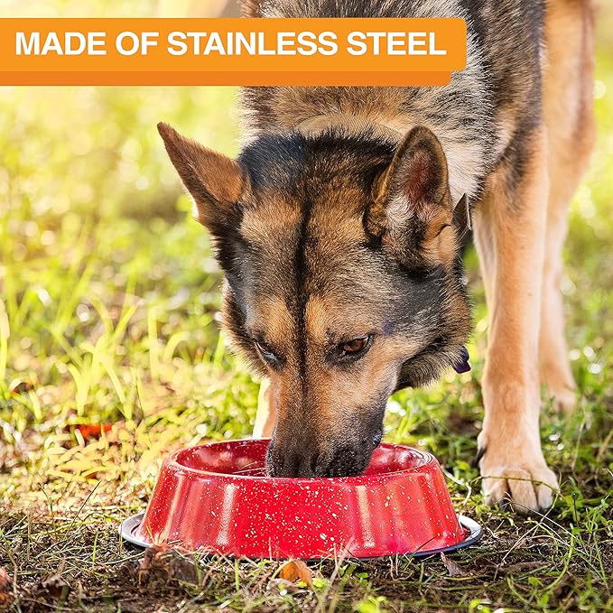 Neater Pet Brands - Outdoor Camping Style Pet Bowl - Enamel Ware Blue Black Granite Colors - Dog Cat No Tip Skid Bowls (64 oz, Red)