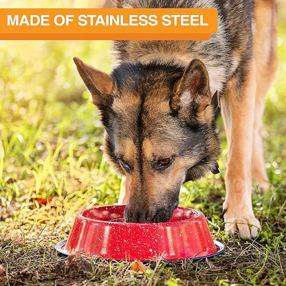 Neater Pet Brands - Outdoor Camping Style Pet Bowl - Enamel Ware Blue Black Granite Colors - Dog Cat No Tip Skid Bowls (16 oz, Red)