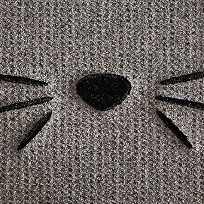 Bone Dry Embroidered Microfiber Cat Shape Pet Food & Water Placemat-Gray