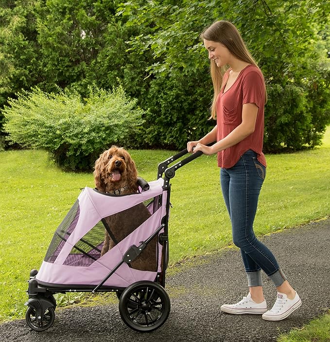 Pet Gear NO-Zip Pet Stroller with Dual Entry, Push Button Zipperless Entry for Single or Multiple Dogs/Cats, Pet Can Easily Walk in/Out, No Need to Lift Pet, Gel-Filled Tires