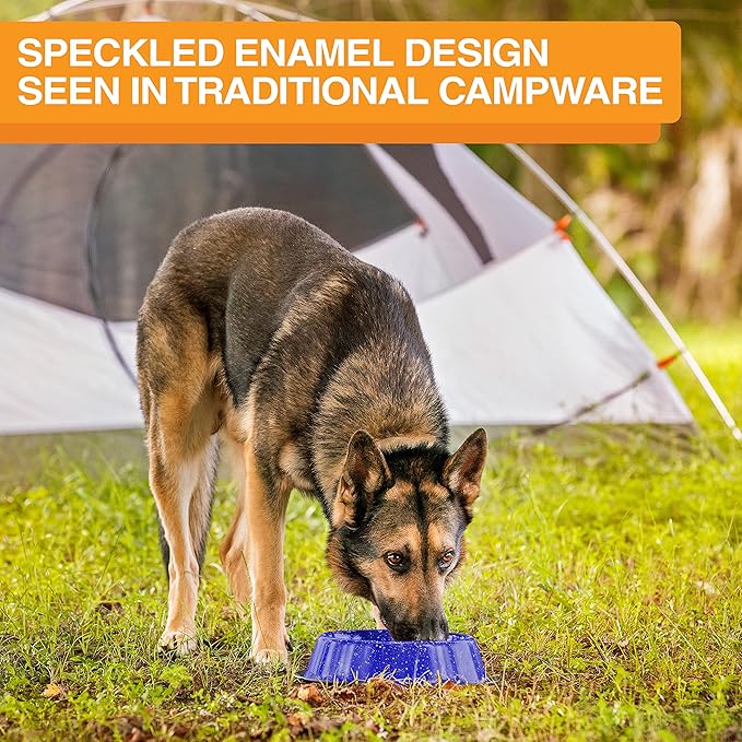 Neater Pet Brands - Outdoor Camping Style Pet Bowl - Enamel Ware Blue Black Granite Colors - Dog Cat No Tip Skid Bowls (16 oz, Blue)