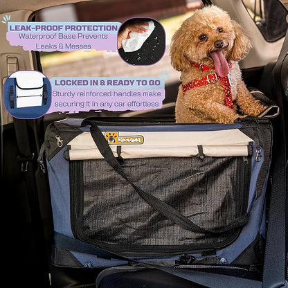 Cat & Dog Pet Carrier, Soft-Sided, Large 24"x16"x16", Supports Up to 45 lbs, Privacy Windows, Removable Plush Bed, Locking Zippers, Foldable Travel Crate