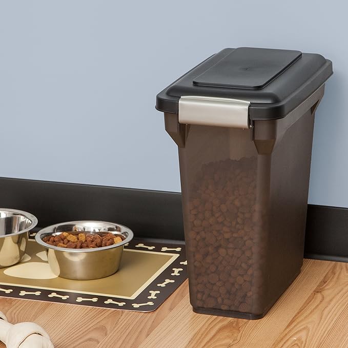 IRIS USA Dog Food Storage Container, Airtight Lid, Up to 13 Pounds Pet Food Storage, Versatile Pet Food Bin, Treats, BPA Free, Smoke