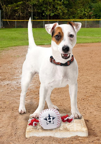 MLB HOUSTON ASTROS Baseball Rope Toy for DOGS & CATS. Tough nylon, Sporty Baseball Design, Heavy-duty ropes with Inner SQUEAKER