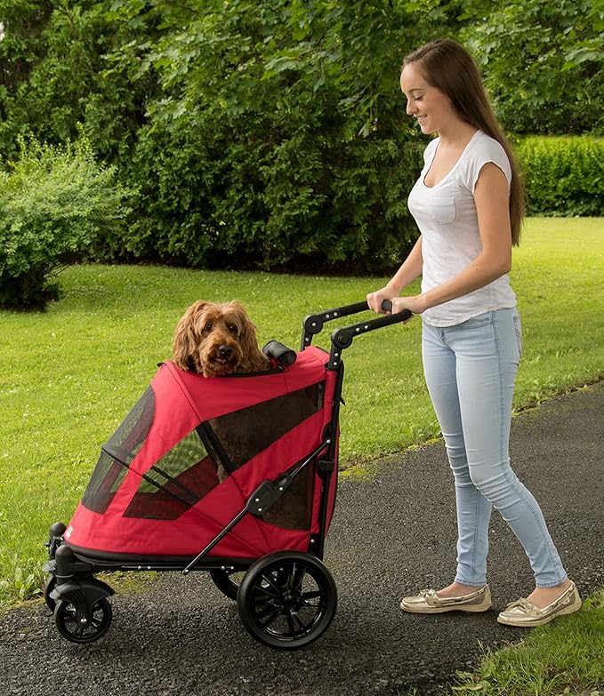 Pet Gear NO-Zip Pet Stroller with Dual Entry, Push Button Zipperless Entry for Single or Multiple Dogs/Cats, Pet Can Easily Walk in/Out, No Need to Lift Pet, Gel-Filled Tires