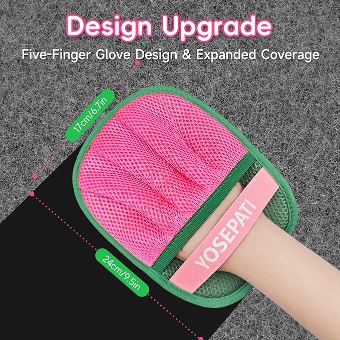 Magic Brush Pet Hair Removal Glove for Cats & Dogs, Ectrostatic Five-Finger Fur Remover, The Magic Brush Pure Path Grooming Remover Glove for Laundry, Carpet & Car Seat (Green & Pink)