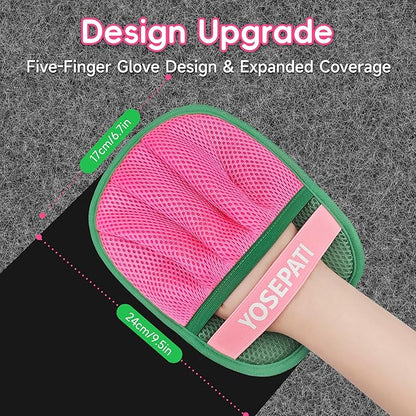 Magic Brush Pet Hair Removal Glove for Cats & Dogs, Ectrostatic Five-Finger Fur Remover, The Magic Brush Pure Path Grooming Remover Glove for Laundry, Carpet & Car Seat (Green & Pink)