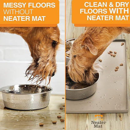 Neater Pet Brands Neater Mat Pet Mats for Food and Water, Cat & Dog Bowl Mat Waterproof Silicone, Feeding Tray, Dog Food Mats for Floors, Placemat w/Raised Edge for Under Bowls, 32" x 24", Cappuccino