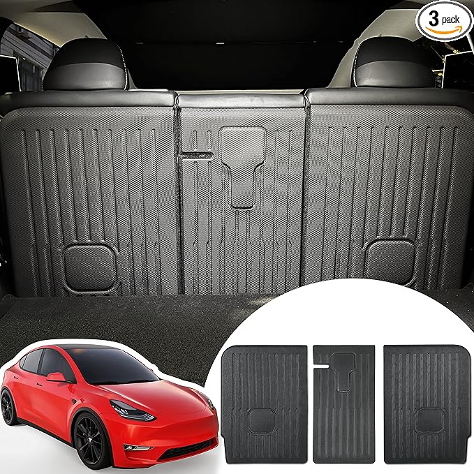 Rear Seat Back Cover Backrest Protector for Tesla Model Y Accessories 2020 2021 2022 2023 2024 with Hook&Loop All Weather Split Dog Liner Pet Mat Cargo Trunk Liner 3 PCS