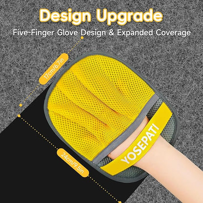 Magic Brush Pet Hair Removal Glove for Cats & Dogs, Ectrostatic Five-Finger Fur Remover, The Magic Brush Pure Path Grooming Remover Glove for Laundry, Carpet & Car Seat (Grey & Yellow)